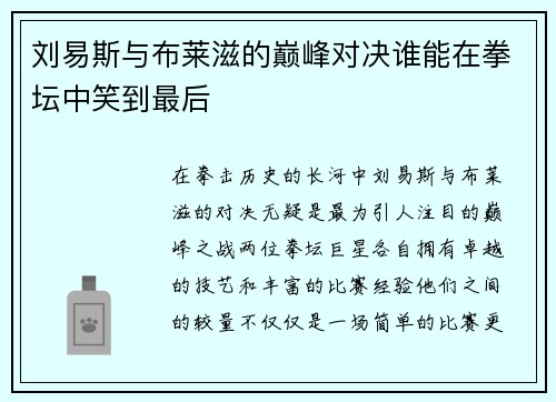 刘易斯与布莱滋的巅峰对决谁能在拳坛中笑到最后